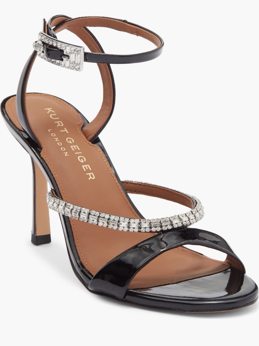Kurt Geiger Black Embellished Patent Strap Sandal